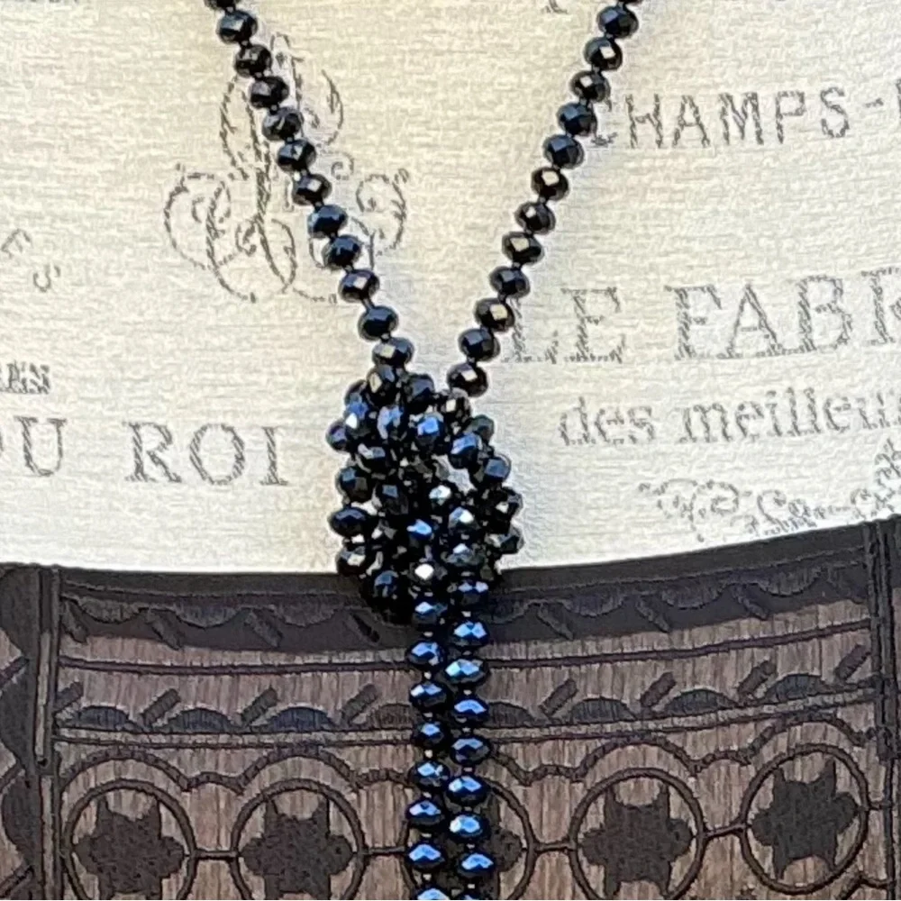 Flapper Long 60” Crystal 1920’s Look Necklace Like Onyx Jet Double / Triple It